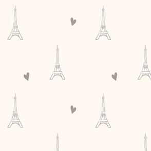 My Little Paris Eiffel Tower and Hearts in French Grey | Large Version