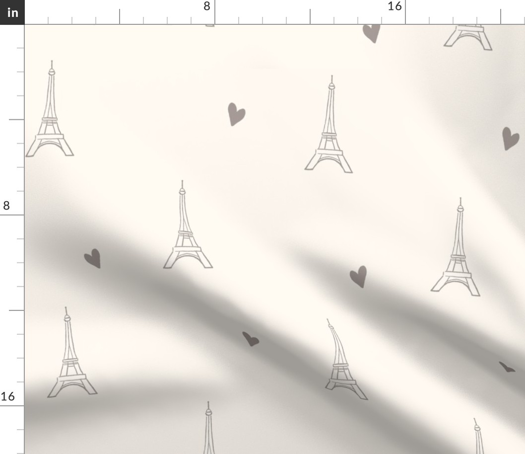 My Little Paris Eiffel Tower and Hearts in French Grey | Large Version