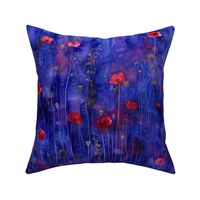 Poppies in Red on Cobalt Blue