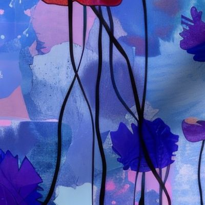 Red Poppies on Periwinkle Blue