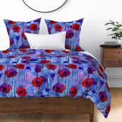 Red Poppies on Periwinkle Blue