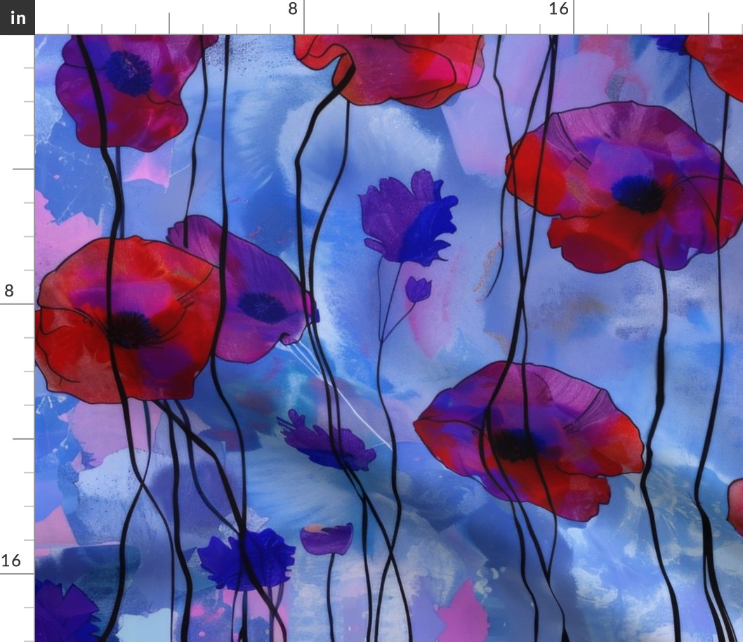 Red Poppies on Periwinkle Blue