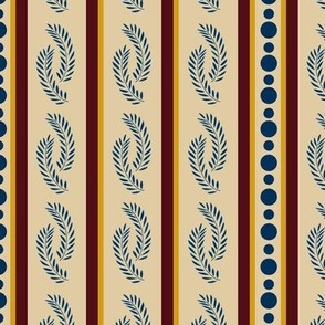 Oh William Blender; Stripes, Blue Dots and Branches on Cream Background, 6.7 inch repeat