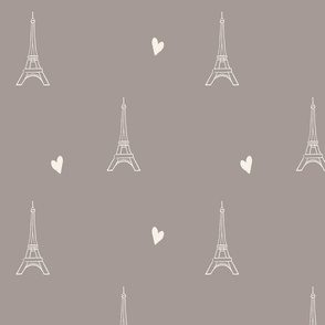 My Little Paris Eiffel Tower and Hearts in  French Grey Solid | Large Version