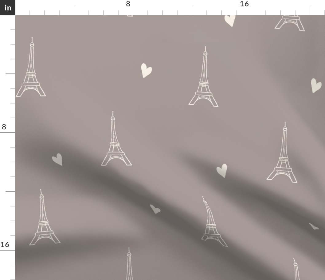 My Little Paris Eiffel Tower and Hearts in  French Grey Solid | Large Version