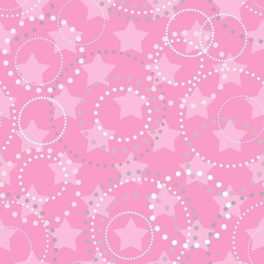 beautiful pink pattern of retro circles with polka dots on a starry background