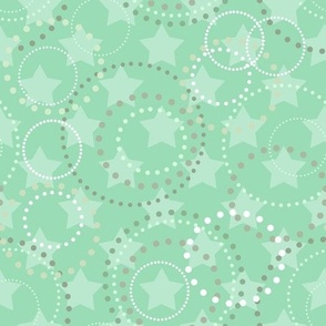 light green pattern of retro circles with polka dots on a starry background