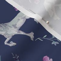 Whimsical floral Unicorns- Navy Vintage