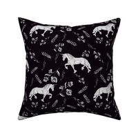 whimsical floral unicorns - black and grey 