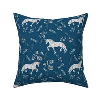 Whimsical Floral Unicorns- Deep Teal and slate