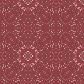 Kaleidoscope Garden Pink on Red Brown with Embroidery Illusion