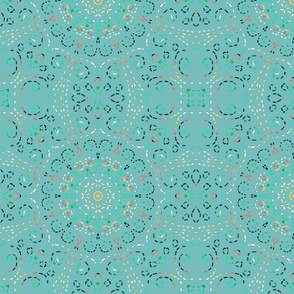 Kaleidoscope Garden Light Blue with Embroidery Illusion