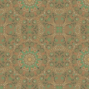 Kaleidoscope Garden Khaki Brown with Embroidery Illusion