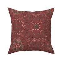 Kaleidoscope Garden Red Brown with Embroidery Illusion