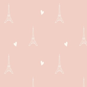 My Little Paris Eiffel Tower and Hearts in Soft Pink Solid | Large Version
