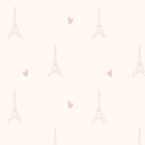 My Little Paris Eiffel Tower and Hearts in Soft Pink | Large Version