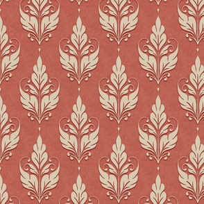 embossed ornate foliage-terracotta red
