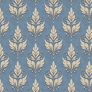 embossed ornate foliage-washed indigo