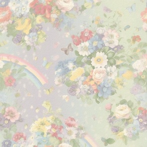 Retro Cottage Bloom: Rainbow-infused Floral Dreams