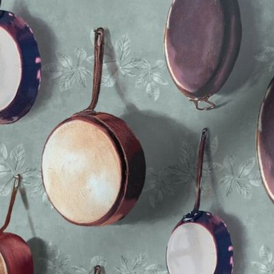 (s) Rustic Kitchen with vintage copper pans Green