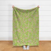 Pink Ditsy Blossoms on Apple Green Floral Print - Large 20” repeat -Perfect for Bedding