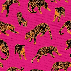 Hot pink background with gold and black leopards plus texture