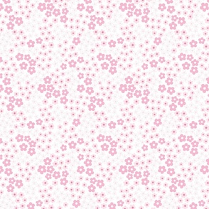 Pink Ditsy Blossoms on White Floral Print - Small 7” repeat - Spring Quilting Fabric