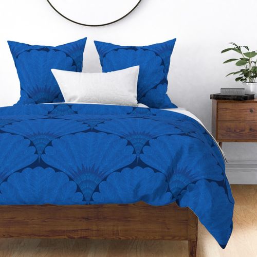 LARGE - Elegant geometric feather fan design in bright tones- azure blue