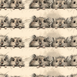Cute Hamsters Peeping Out, Sketched