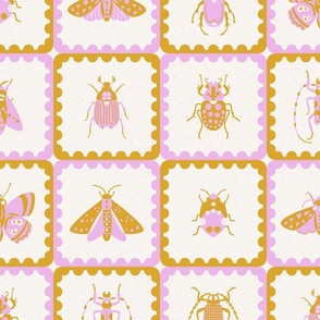 retro insects scalloped tiles l lilac gold l large