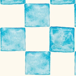 BLUE AND WHITE CHECKERS : WATERCOLOR : XL