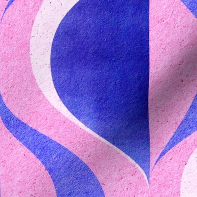 MID MOD ogee in cool pink and ultramarine blue bright textured geometric structure wallpaper | large