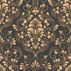 Luxurious Damask Pattern with Golden Accents on Dark Background