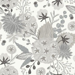 medium// Floral wilderness Cotton flowers Stars and vintage foliage Graphic grey