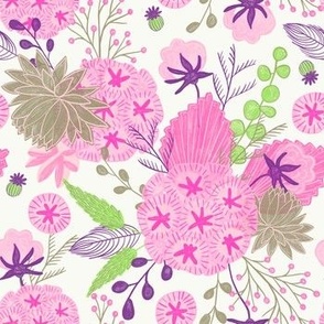 medium// Floral wilderness Cotton flowers Stars and vintage foliage Pink Delight