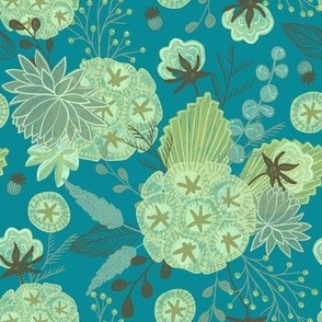 medium// Floral wilderness Cotton flowers Stars and vintage foliage Royal Blue
