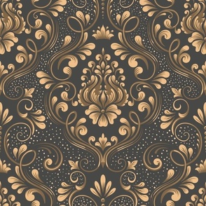 Elegant Charcoal and Gold Damask Pattern with Delicate Details