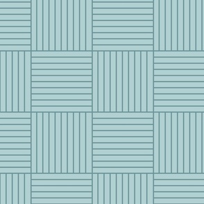 Blue geometric panel - Square linear duck egg slat cladding