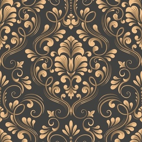 Regal Damask Design with Gold Accents on a Dark Base