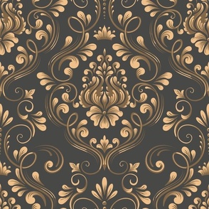 Golden Flourish Damask Pattern on a Rich Espresso Background