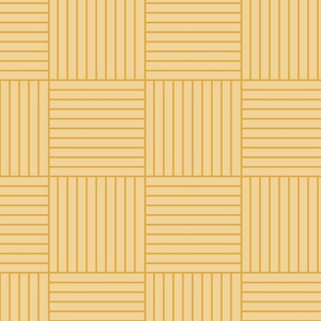 Yellow geometric panel - Square linear ochre slat cladding