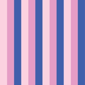 Small - 2" wide Awning Stripes - Blush Pink - Bubble Gum - Denim