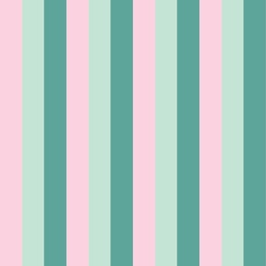 Small - 2" wide Awning Stripes - Blush Pink - Pale Green - Verdigris