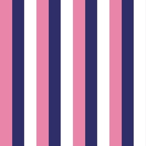 Small - 2" wide Awning Stripes - Cyclamen Pink - Ultramarine Blue - White