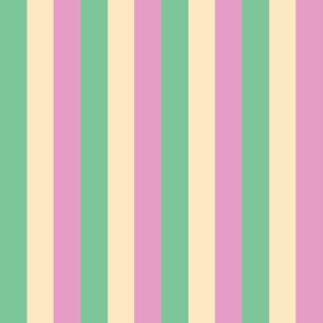 Small - 2" wide Awning Stripes - Mint Green - Vanilla Cream - Bubble Gum Pink