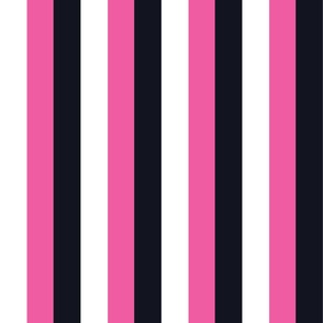 Small - 2" wide Awning Stripes - Rose Pink - White - Noir Black
