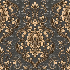 Majestic Damask Swirls in Gold and Dark Grey with Dot Embellishments