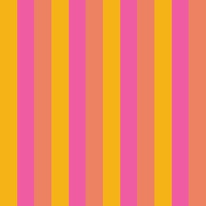 Small - 2" wide Awning Stripes - Saffron Yellow - Rose Pink - Coral