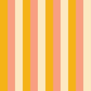 Small - 2" wide Awning Stripes - Saffron - Salmon Pink - Vanilla