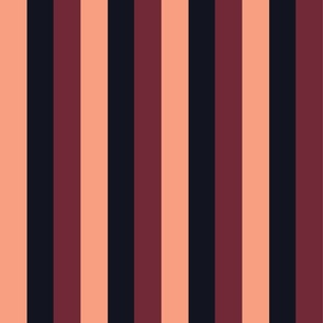 Small - 2" wide Awning Stripes - Salmon Pink - Noir Black - Auburn